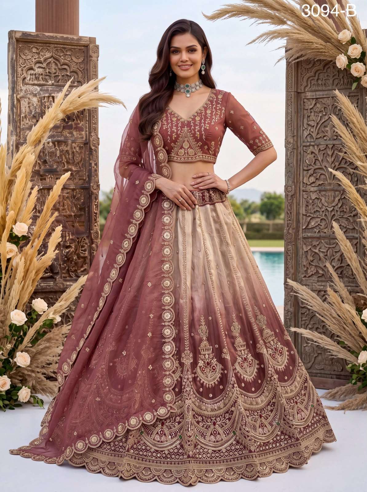 Art Of beautiful Work in Shaded Color Designer Chandnia Silk fabric Lehenga Choli Wholesale in surat 3094